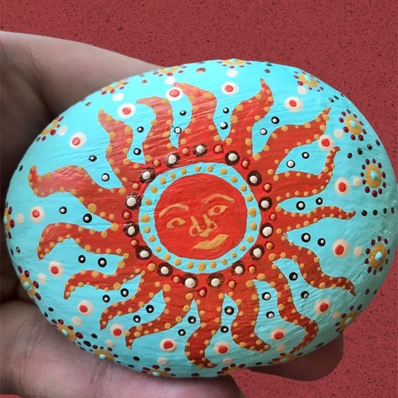 Hand-painted Patio Mandala Rocks • Set of 2 • Moon & Sun - Picture 5 of 7